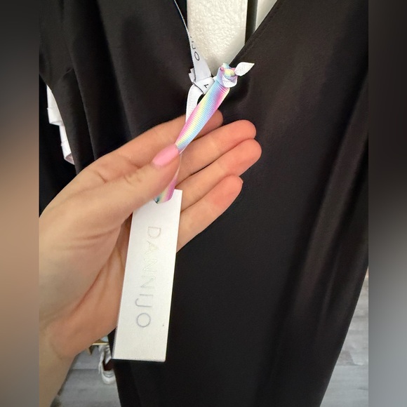 Dannijo rhinestone strap black silk maxi dress with a slit. Size L - Picture 6 of 8